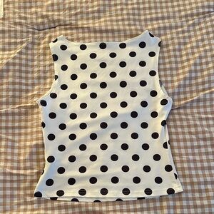 Sleeveless Polka Dot Tank Top - White with Black Dots